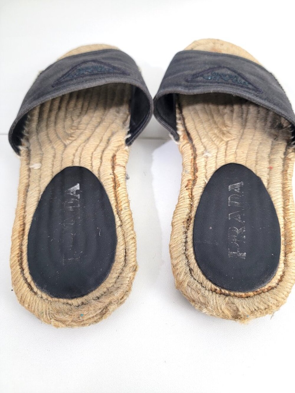 Prada Triangle Logo Black Canvas Espadrille Mules Black 36 6 - Picture 3 of 8